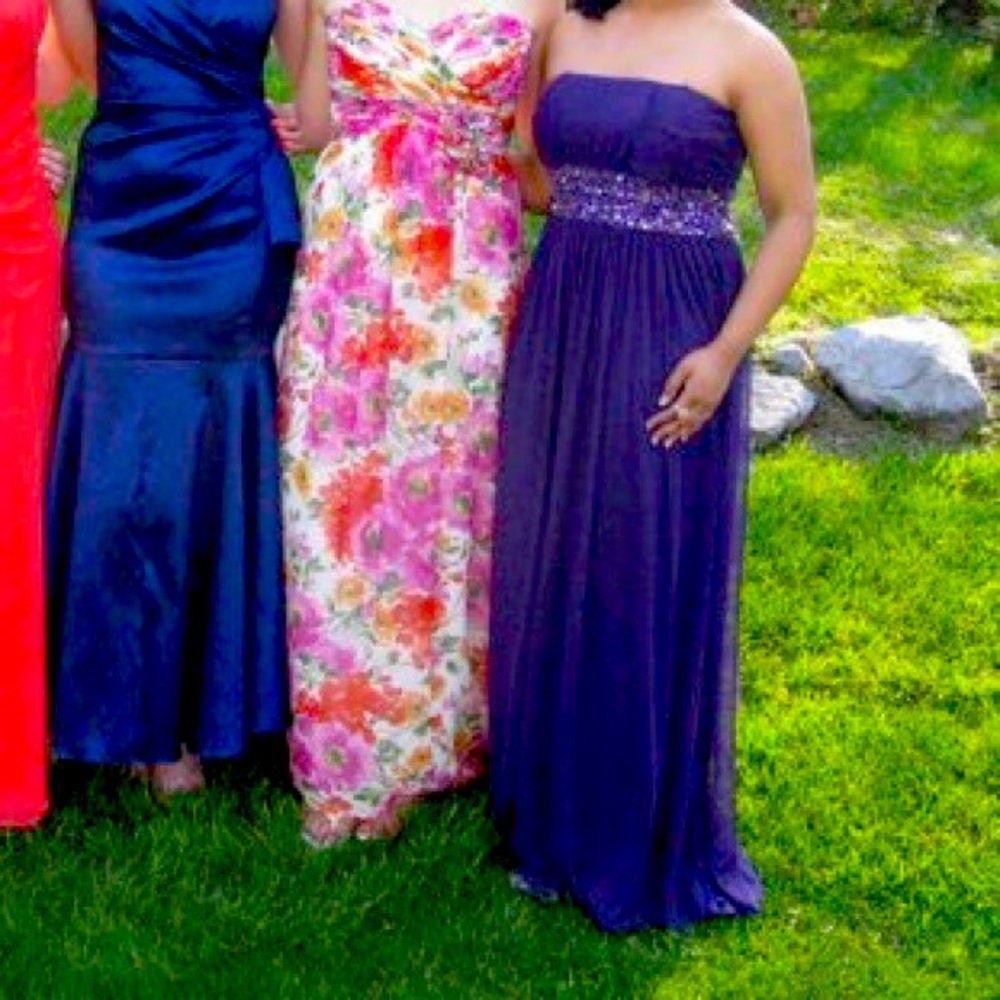 Cache Purple Strapless Beaded Embellished Prom Formal Evening Dress Gown Size 12
